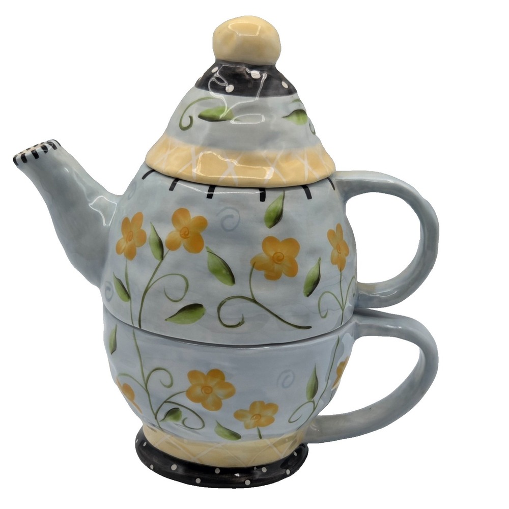 Bella Casa by GANZ Tea For One Nesting Teapot & Teacup Set‎ Cottage Shabby Chic